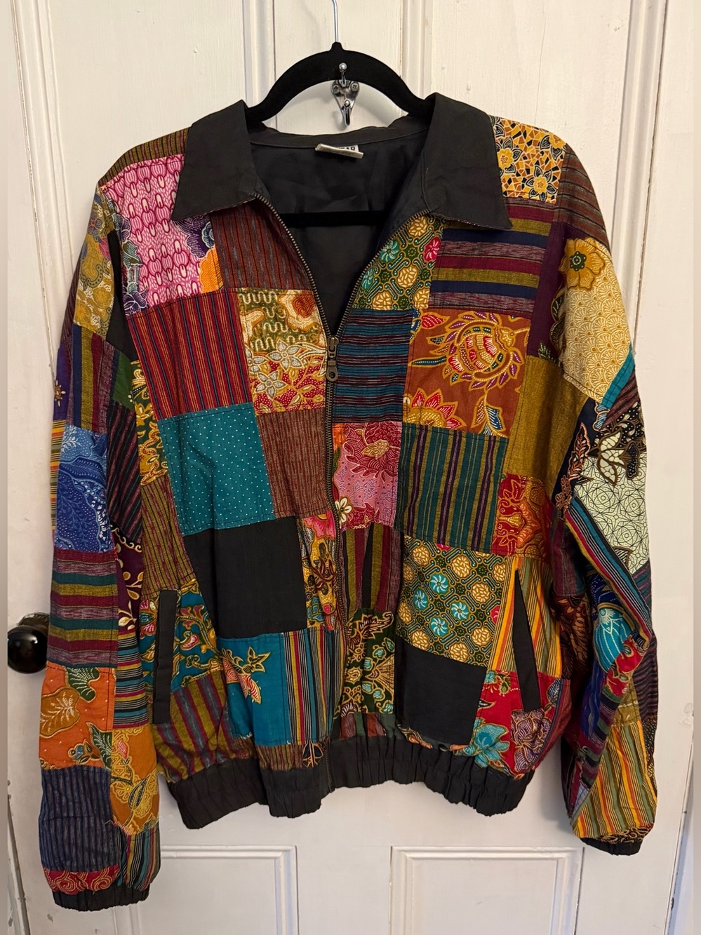 Boho Patchwork Cotton Zip Jacket Festival Cottagecore Hippie Approx Size Large